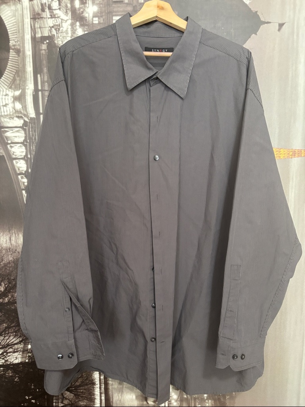 Big and tall Men's Stripe Button-Up Shirt in Charcoal Gray